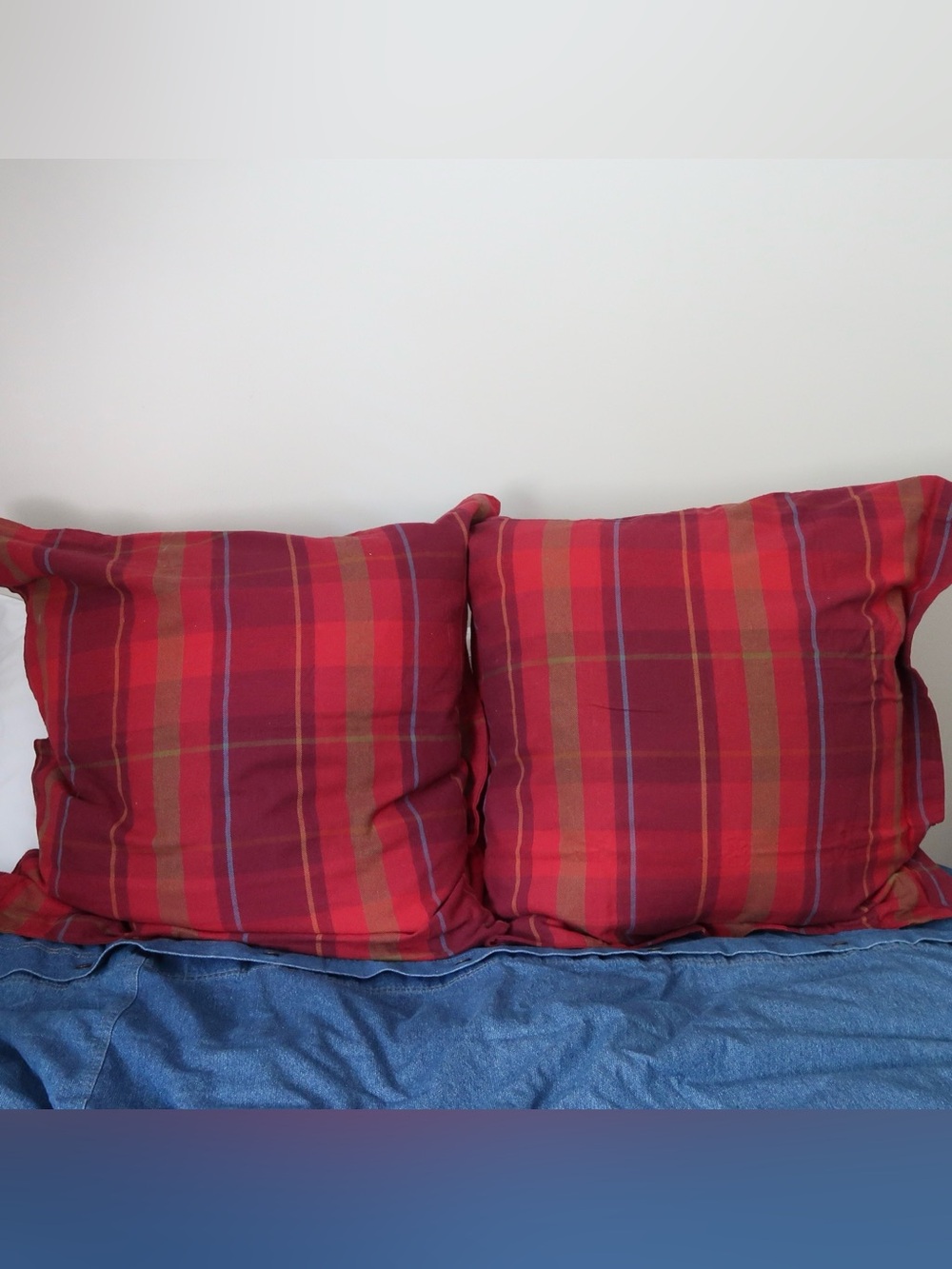 Vintage Chaps Ralph Lauren Red Tartan Plaid Summerton Euro Pillow Shams Set of 2